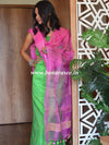 Bhagalpuri Silk Cotton Suit Set With Ghichha Jaal Kameez & Kota Dupatta-Green & Pink