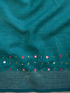 Banarasee Handloom Pure Linen Saree With Mirror Work-Pink & Green