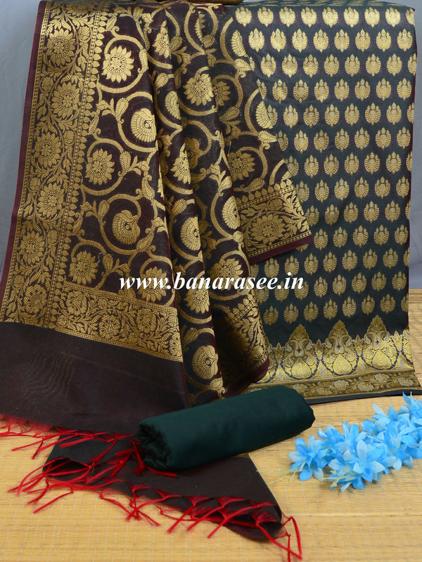 Banarasee Art Silk Zari Buti Salwar Kameez Fabric With Dupatta-Green