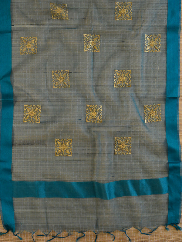 Banarasee Embroidered Gold Buta Design Organza Dupatta-Green