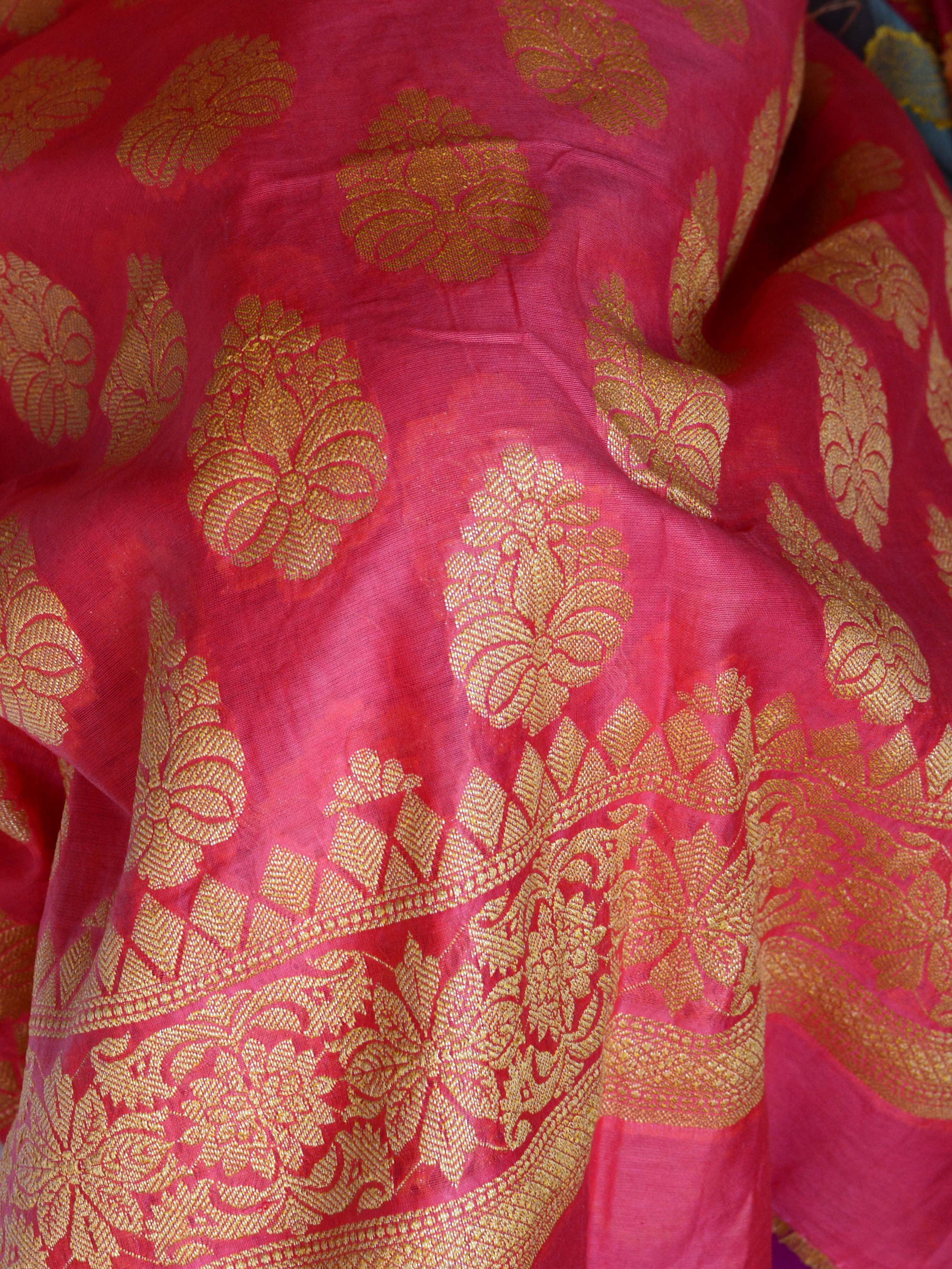 Banarasee Salwar Kameez Glossy Semi Silk Fabric With Zari Jaal Design-Orange & Grey