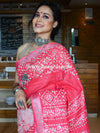 Bhagalpur Handloom Pure Linen Cotton Hand-Dyed Batik Pattern Saree-Red