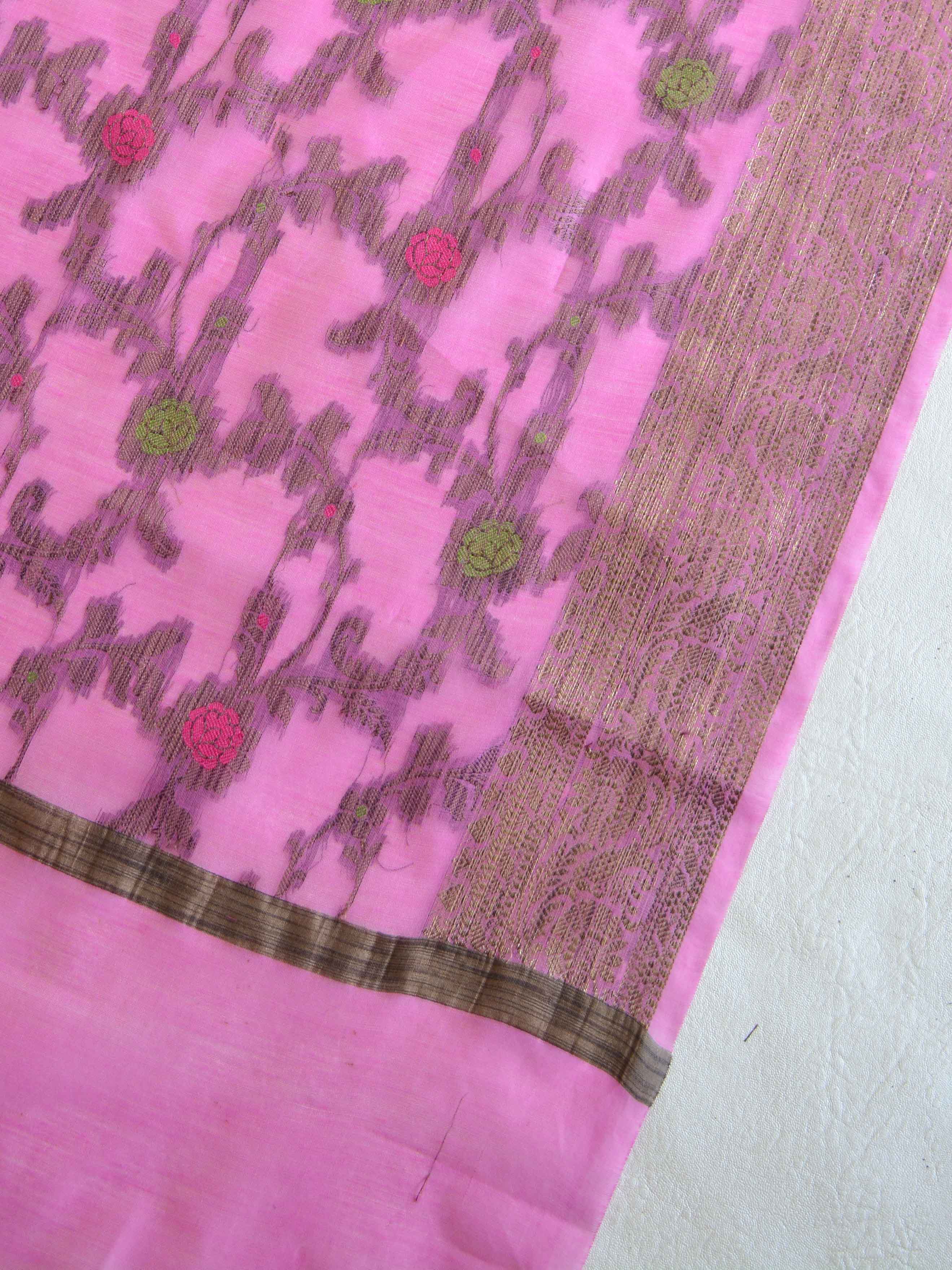 Banarasee Chanderi Cotton Salwar Kameez Fabric With Ghiccha Work-Pink