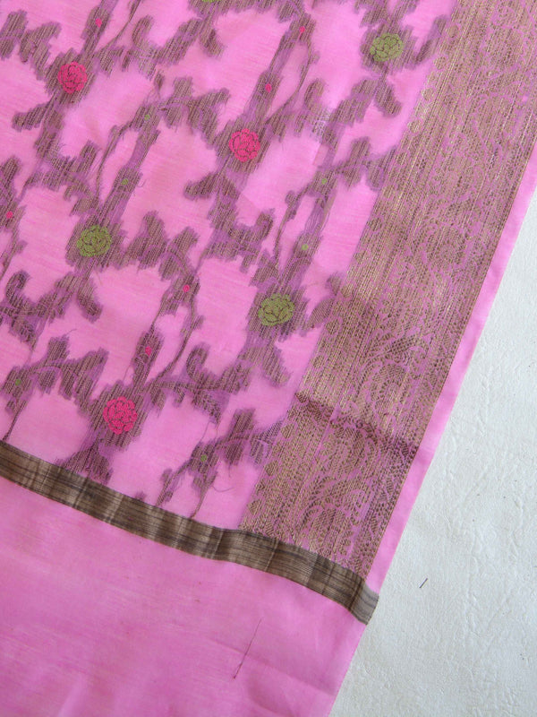 Banarasee Chanderi Cotton Salwar Kameez Fabric With Ghiccha Work-Pink