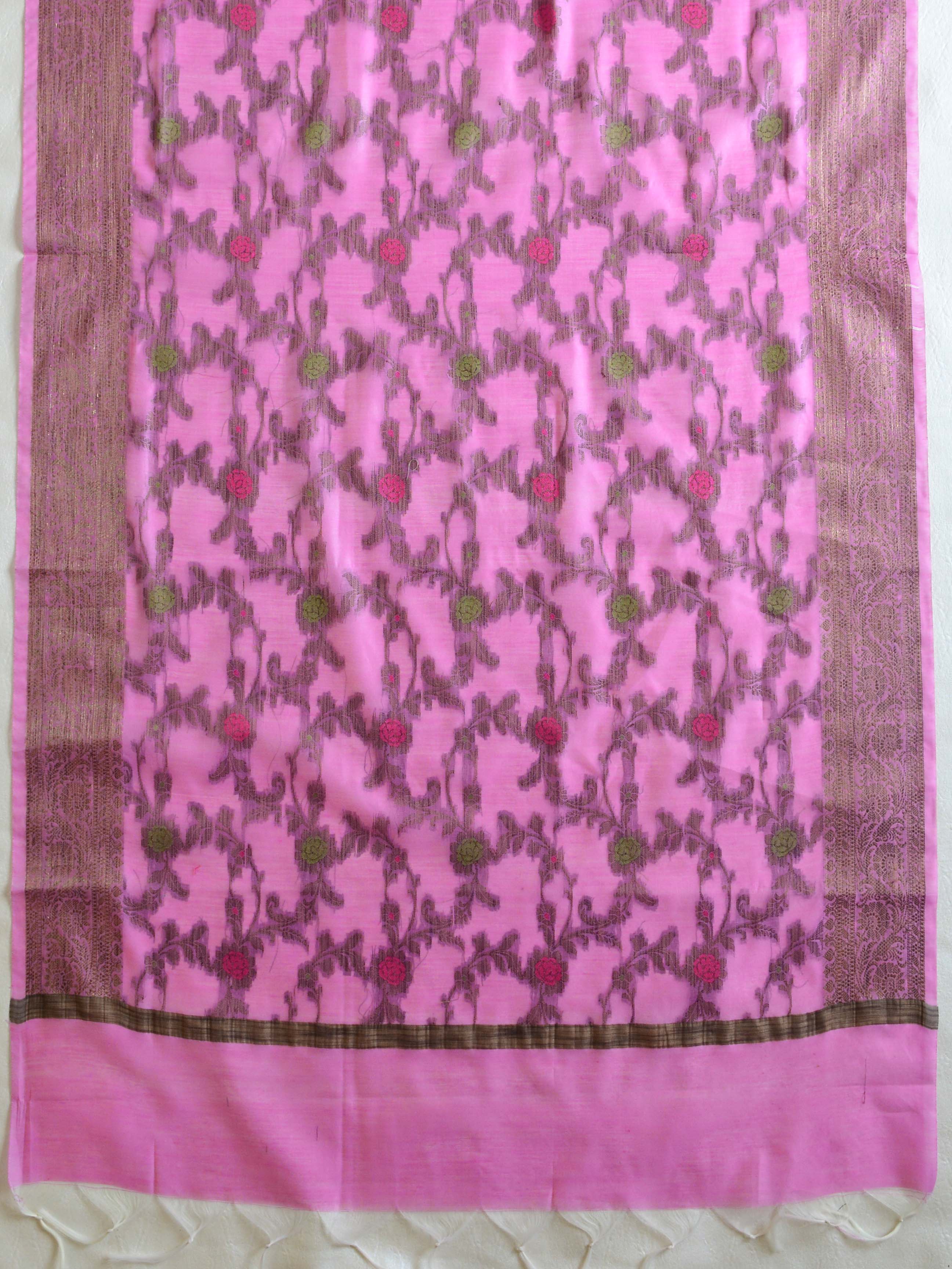 Banarasee Chanderi Cotton Salwar Kameez Fabric With Ghiccha Work-Pink