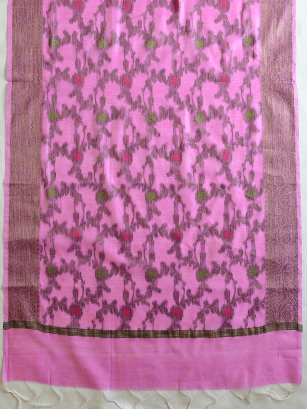 Banarasee Chanderi Cotton Salwar Kameez Fabric With Ghiccha Work-Pink
