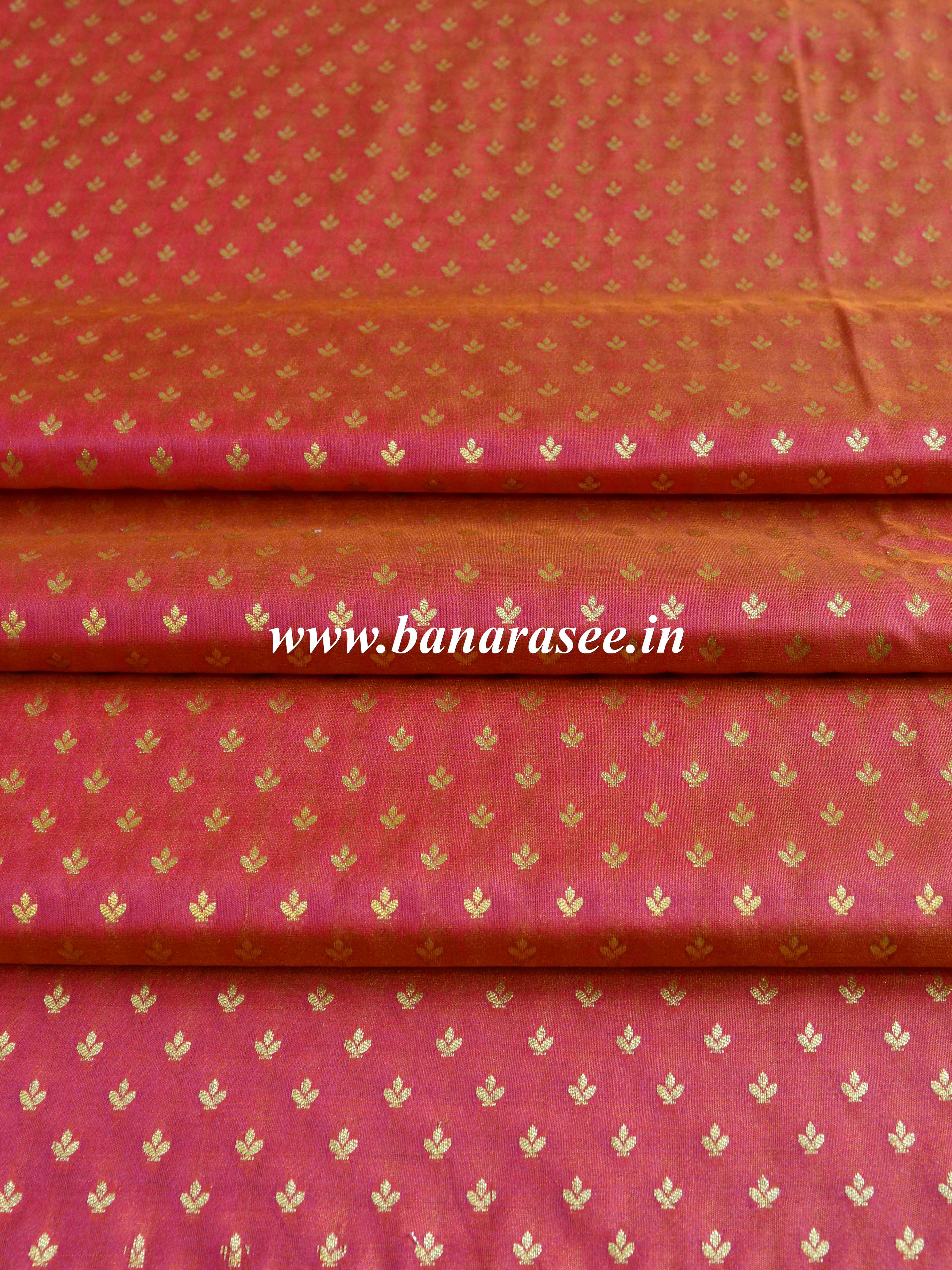 Banarasee Semi Katan Silk Buti Design Fabric-Peach