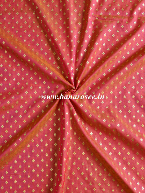 Banarasee Semi Katan Silk Buti Design Fabric-Peach