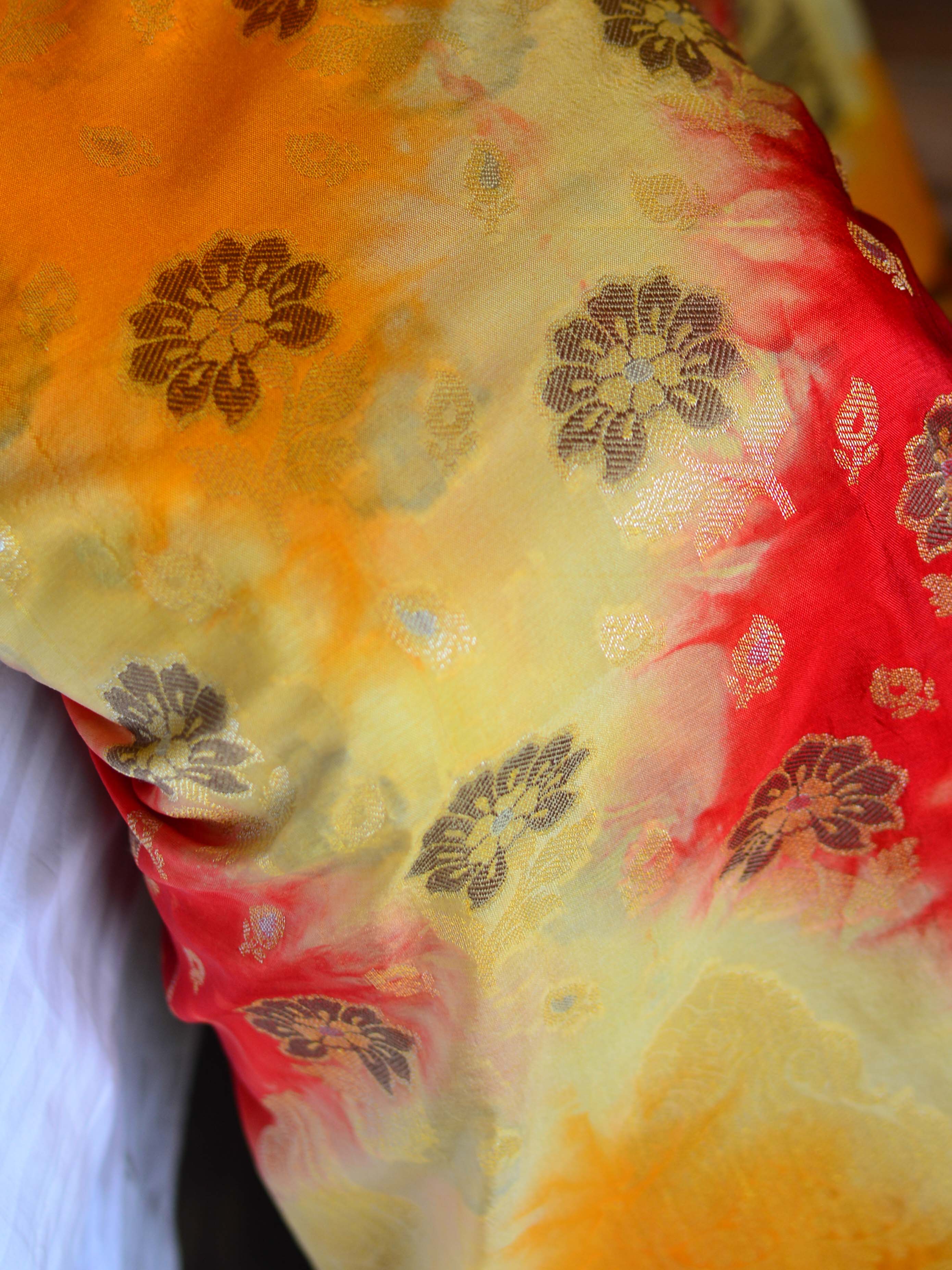 Banarasee Salwar Kameez Glossy Semi Silk Shibori Dye Fabric-Multicolor