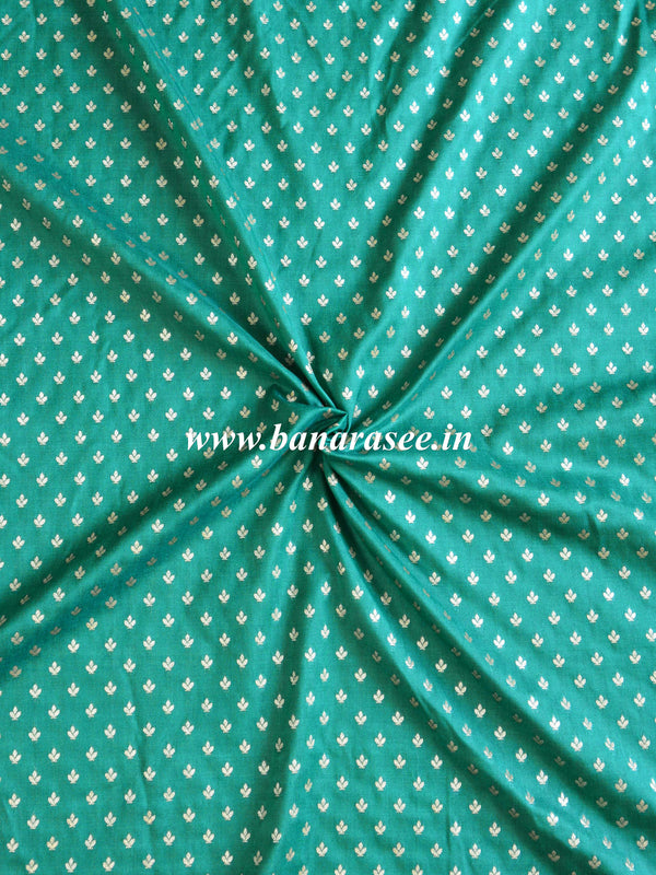 Banarasee Semi Katan Silk Buti Design Fabric-Green