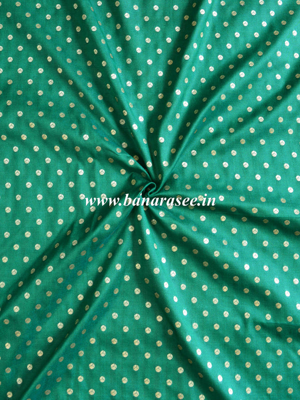 Banarasee Semi Katan Silk Buti Design Fabric-Green