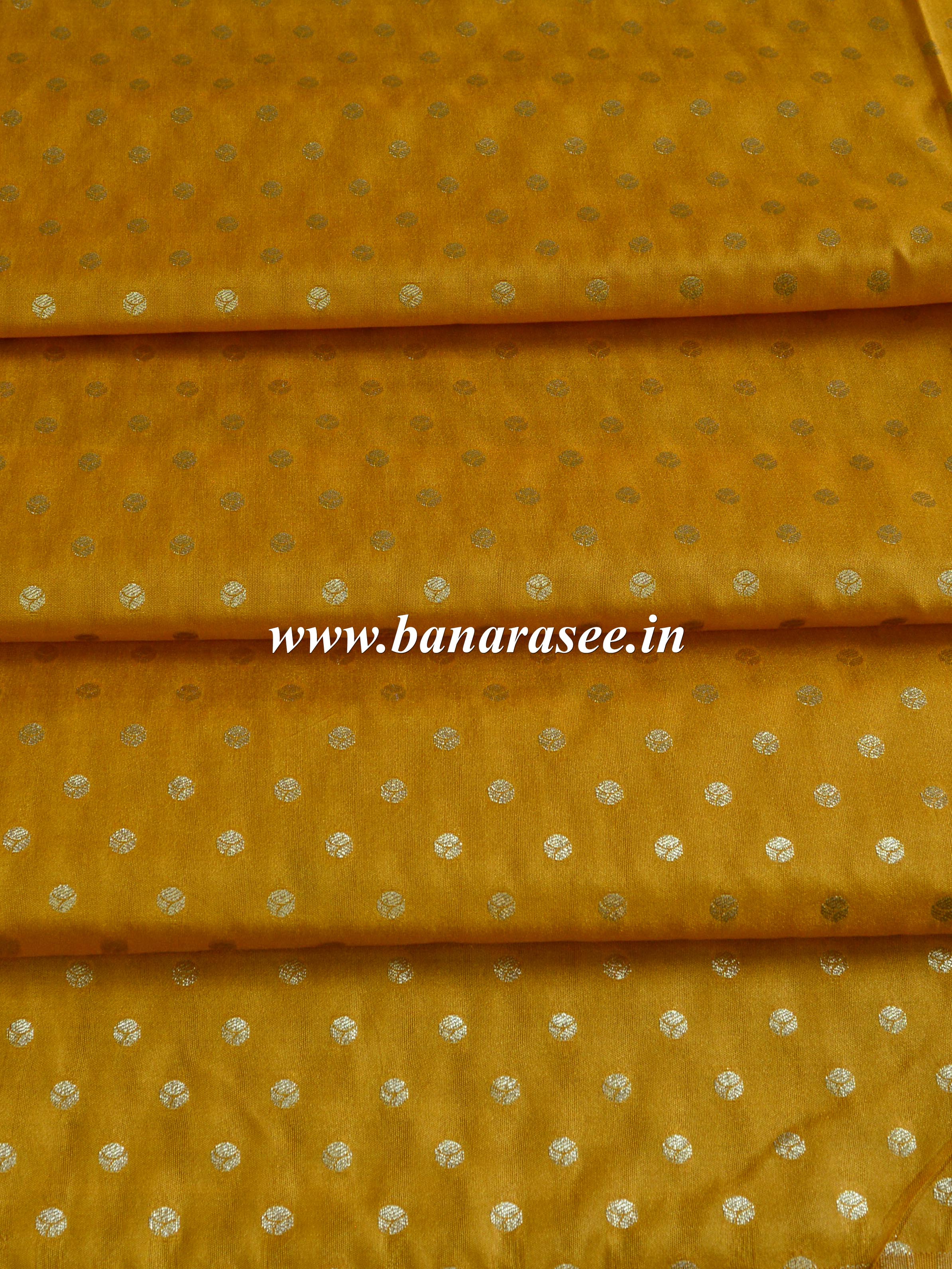 Banarasee Semi Katan Silk Buti Design Fabric-Mustard Yellow