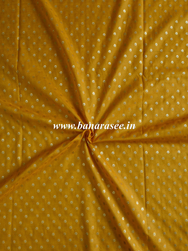 Banarasee Semi Katan Silk Buti Design Fabric-Mustard Yellow