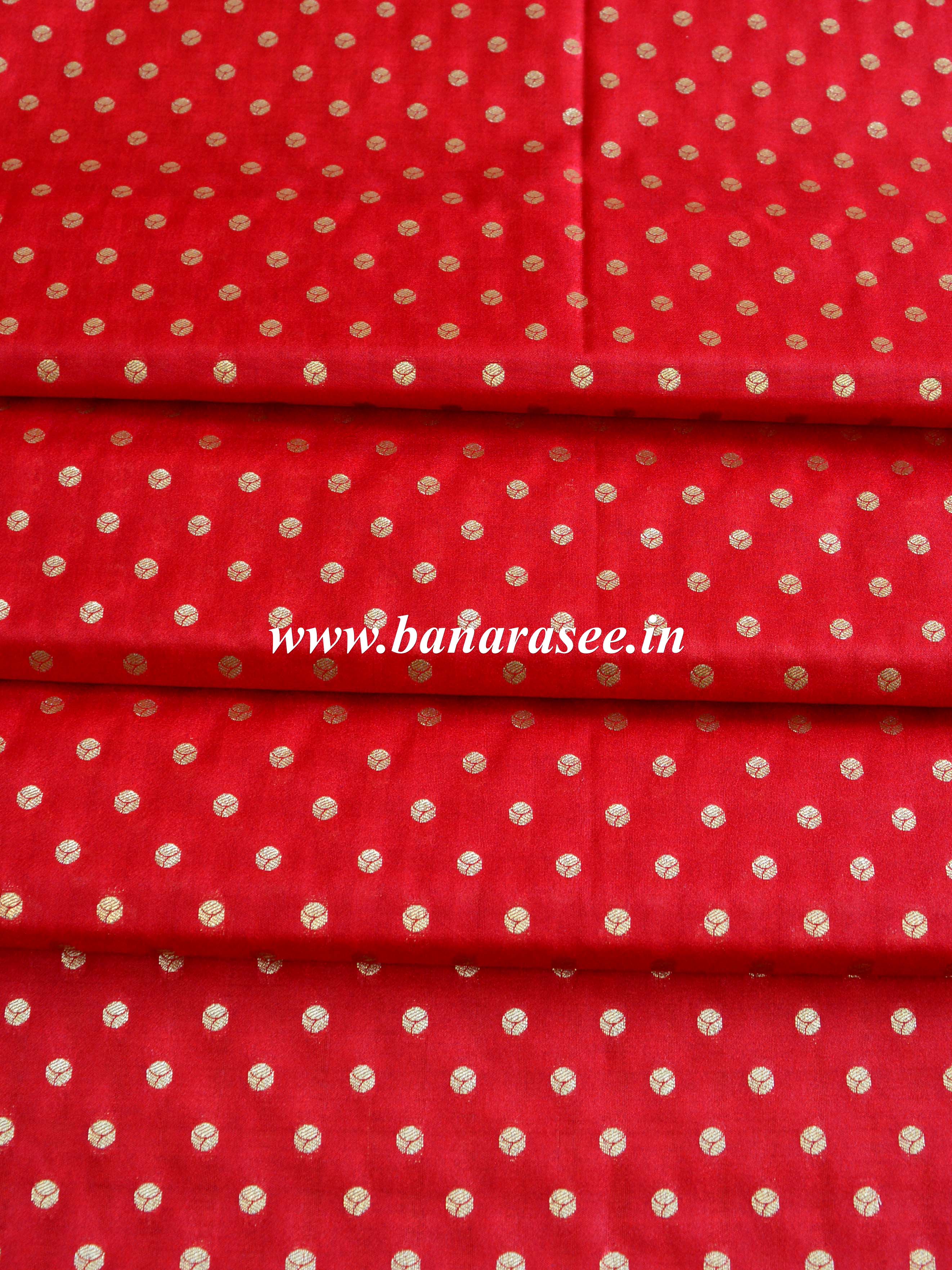 Banarasee Semi Katan Silk Buti Design Fabric-Red