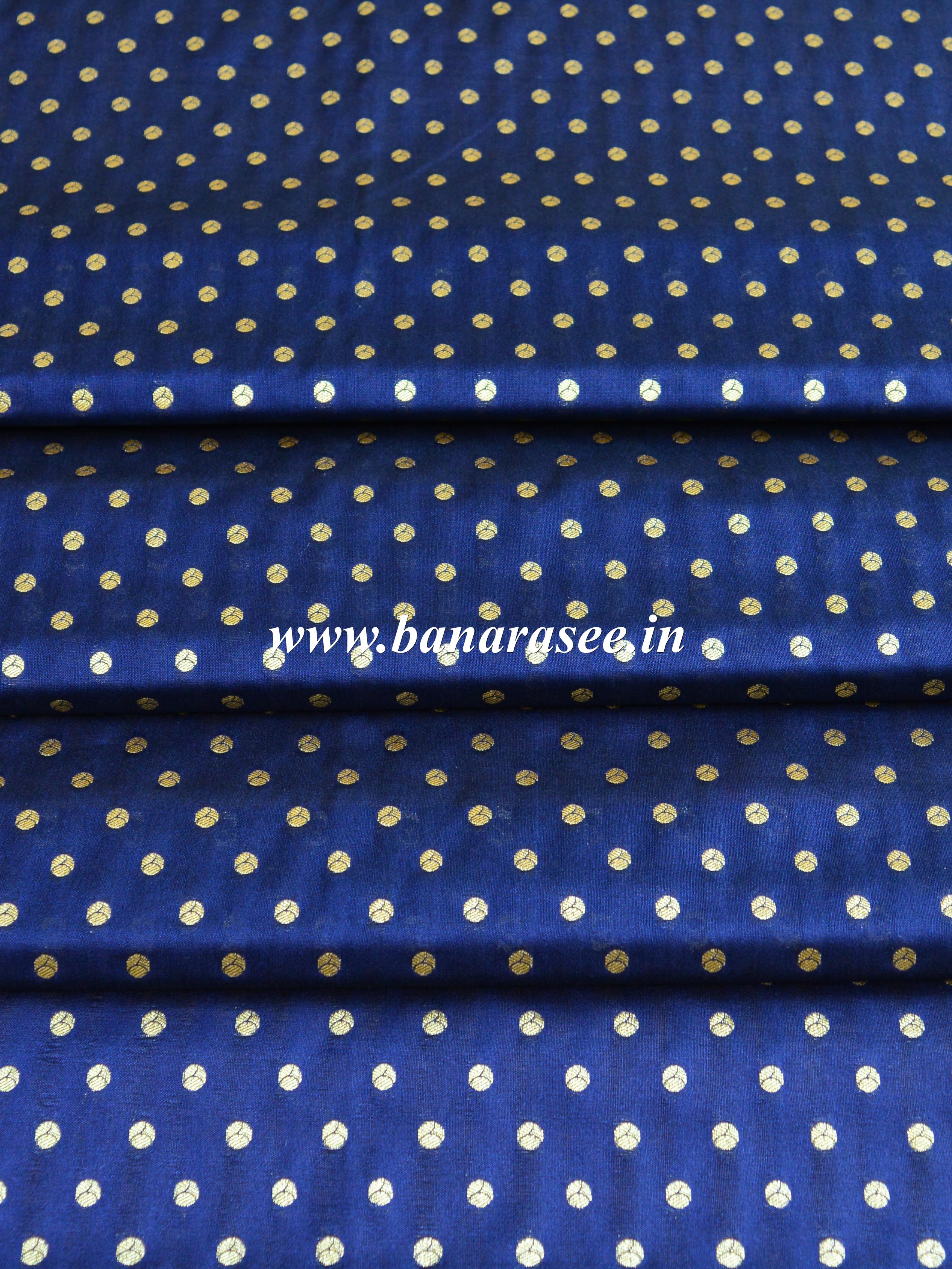 Banarasee Semi Katan Silk Buti Design Fabric-Blue