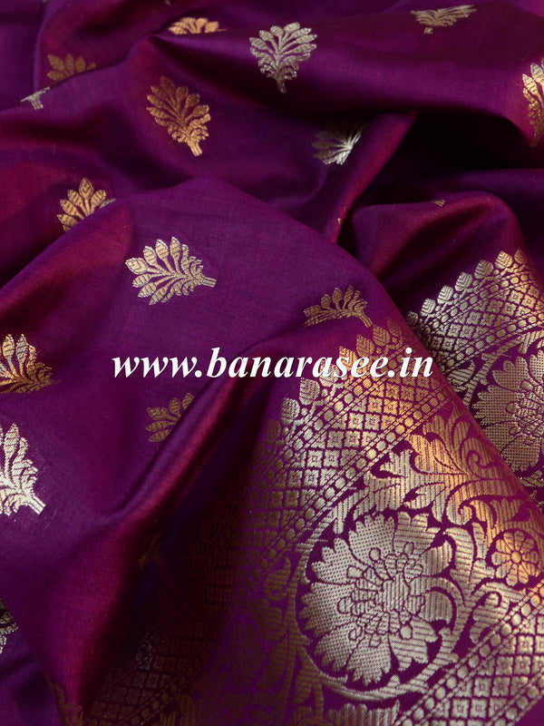 Banarasee Handloom Pure Chiniya Silk Saree With Zari Border Work-Violet