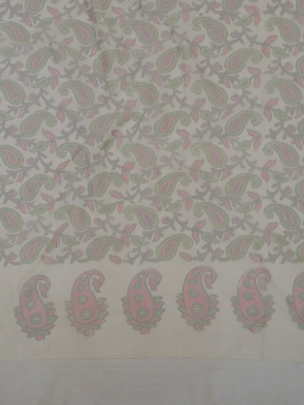 Banarasee Cotton Silk Salwar Kameez Hand-Printed Fabric-White