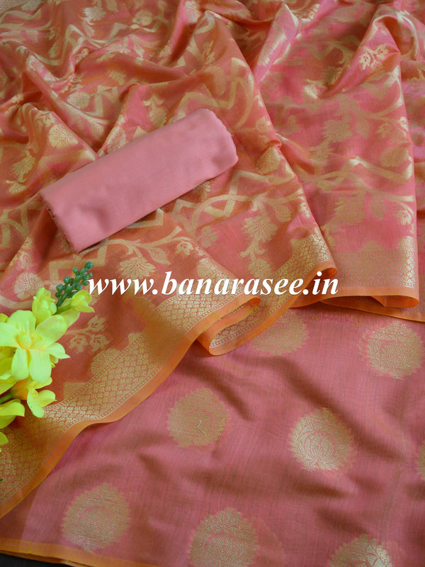 Banarasee Chanderi Cotton Buta Design Salwar Kameez Fabric & Dupatta-Peach