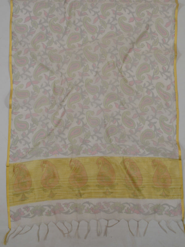 Banarasee Cotton Silk Salwar Kameez Hand-Printed Fabric-White