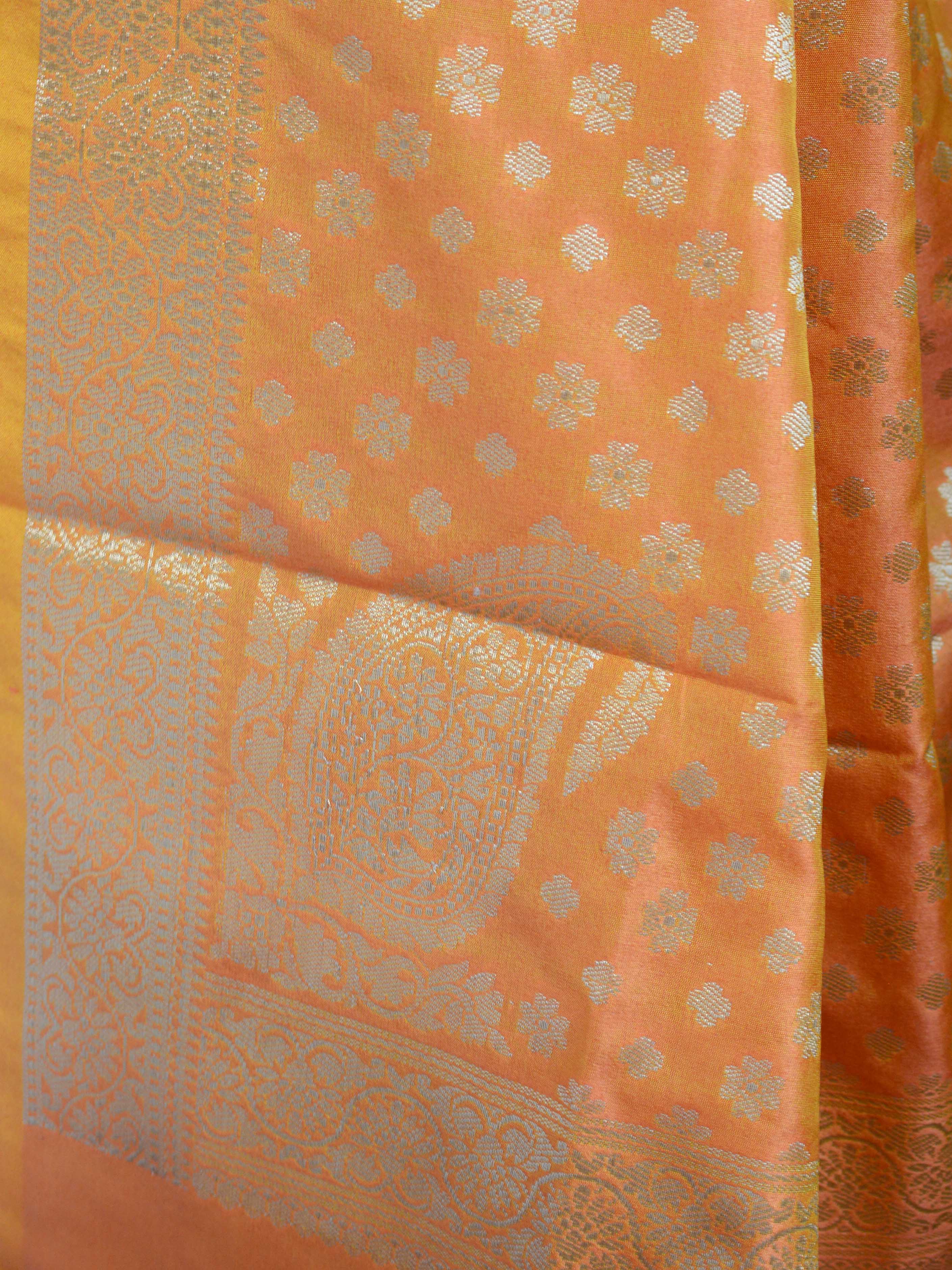 Banarasee Semi Silk Salwar Kameez Set With Contrast Dupatta-Green & Orange