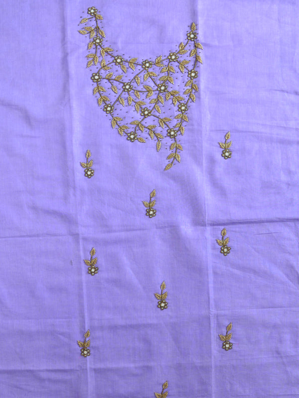 Handwoven Linen Salwar Kameez & Dupatta With Hand-Embroidered Pearl Work-Lavender