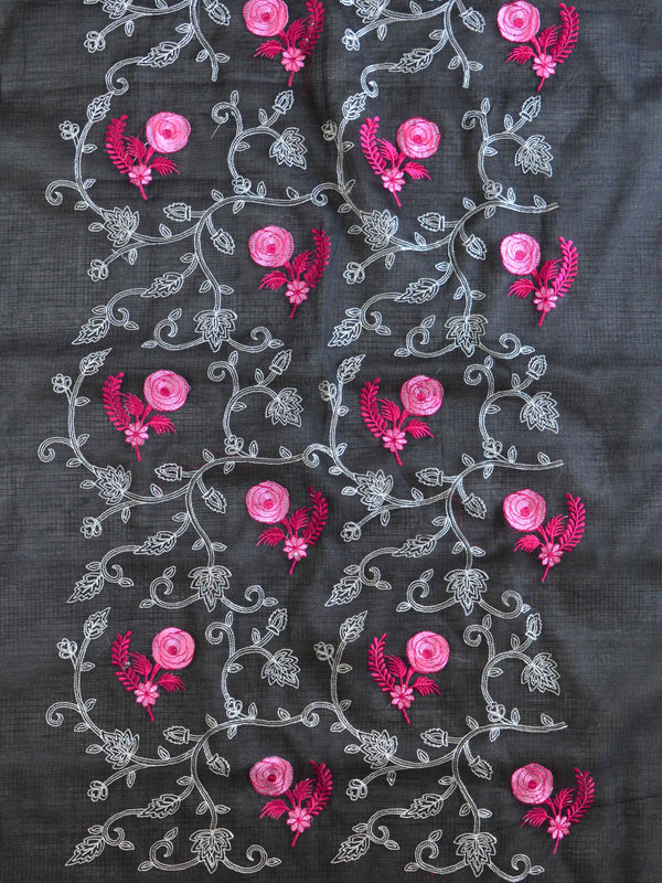 Banarase Kota Doria Heavy Hand-Embroidered Salwar Kameez Dupatta Set-Black