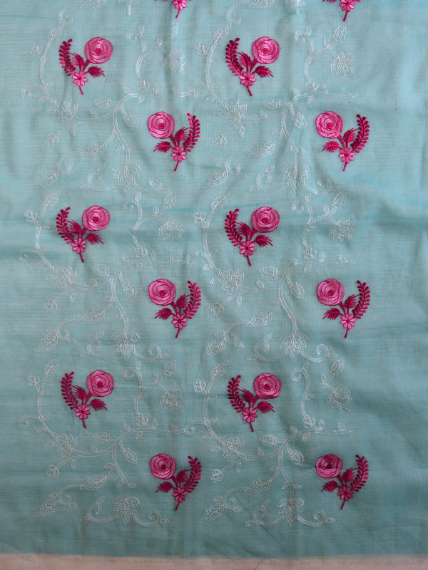 Banarase Kota Doria Heavy Hand-Embroidered Salwar Kameez Dupatta Set-Blue