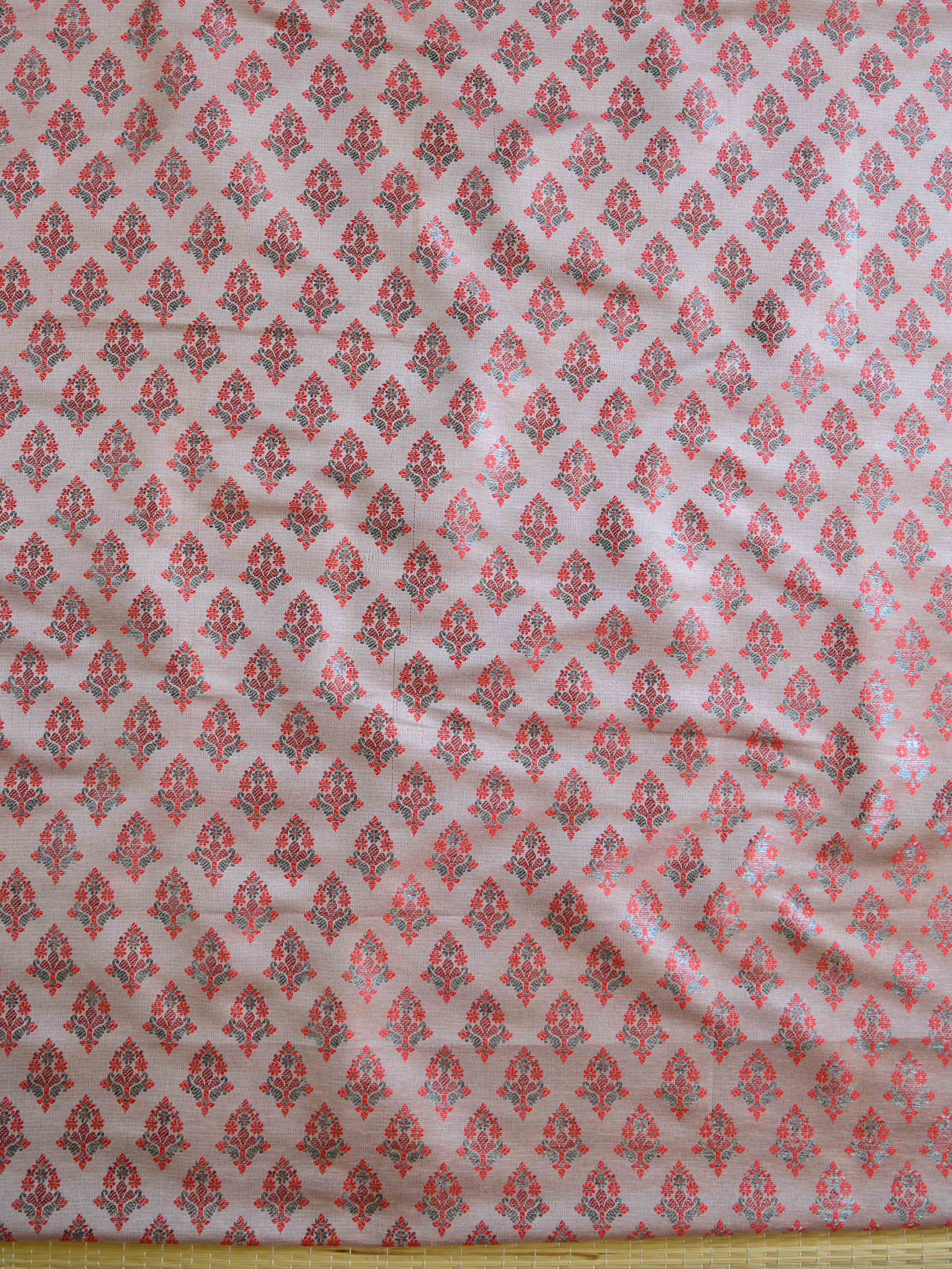 Banarasee Brocade Salwar Kameez Fabric With Cotton Silk Dupatta-Grey & Peach