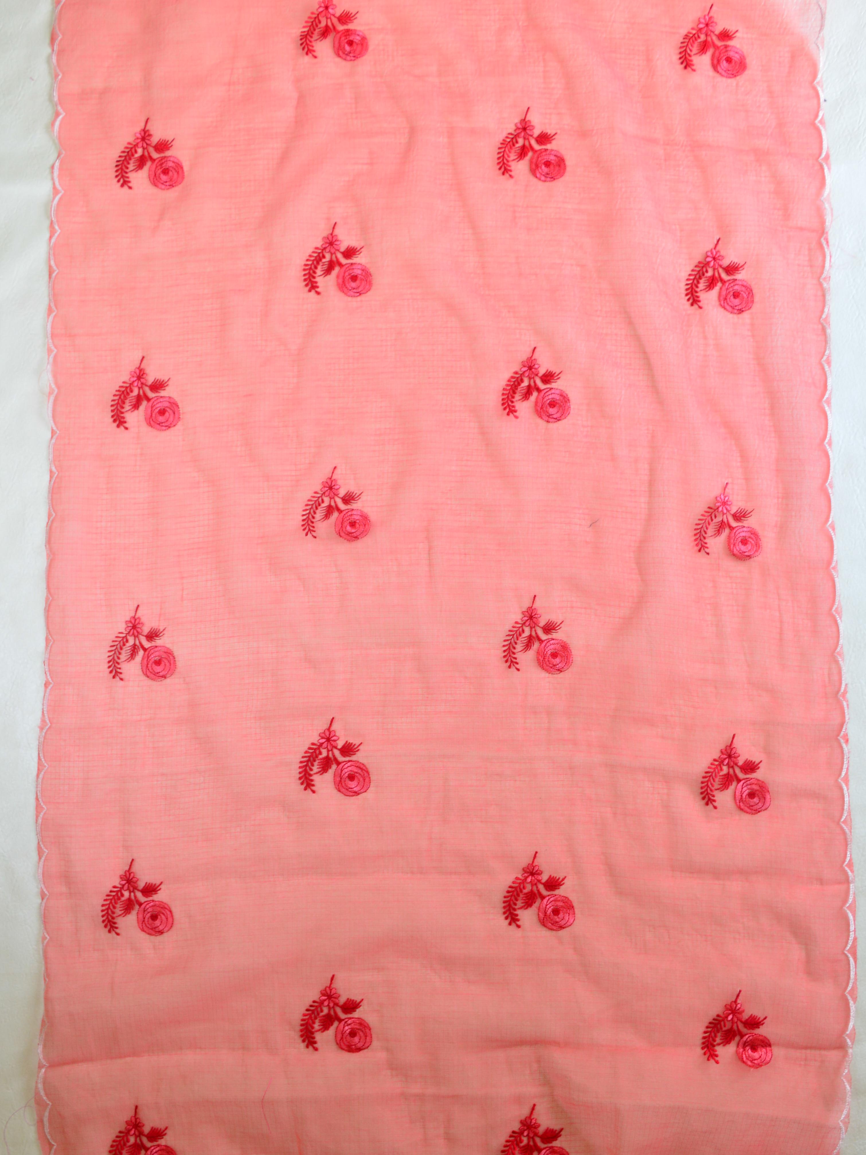 Banarase Kota Doria Heavy Hand-Embroidered Salwar Kameez Dupatta Set-Peach
