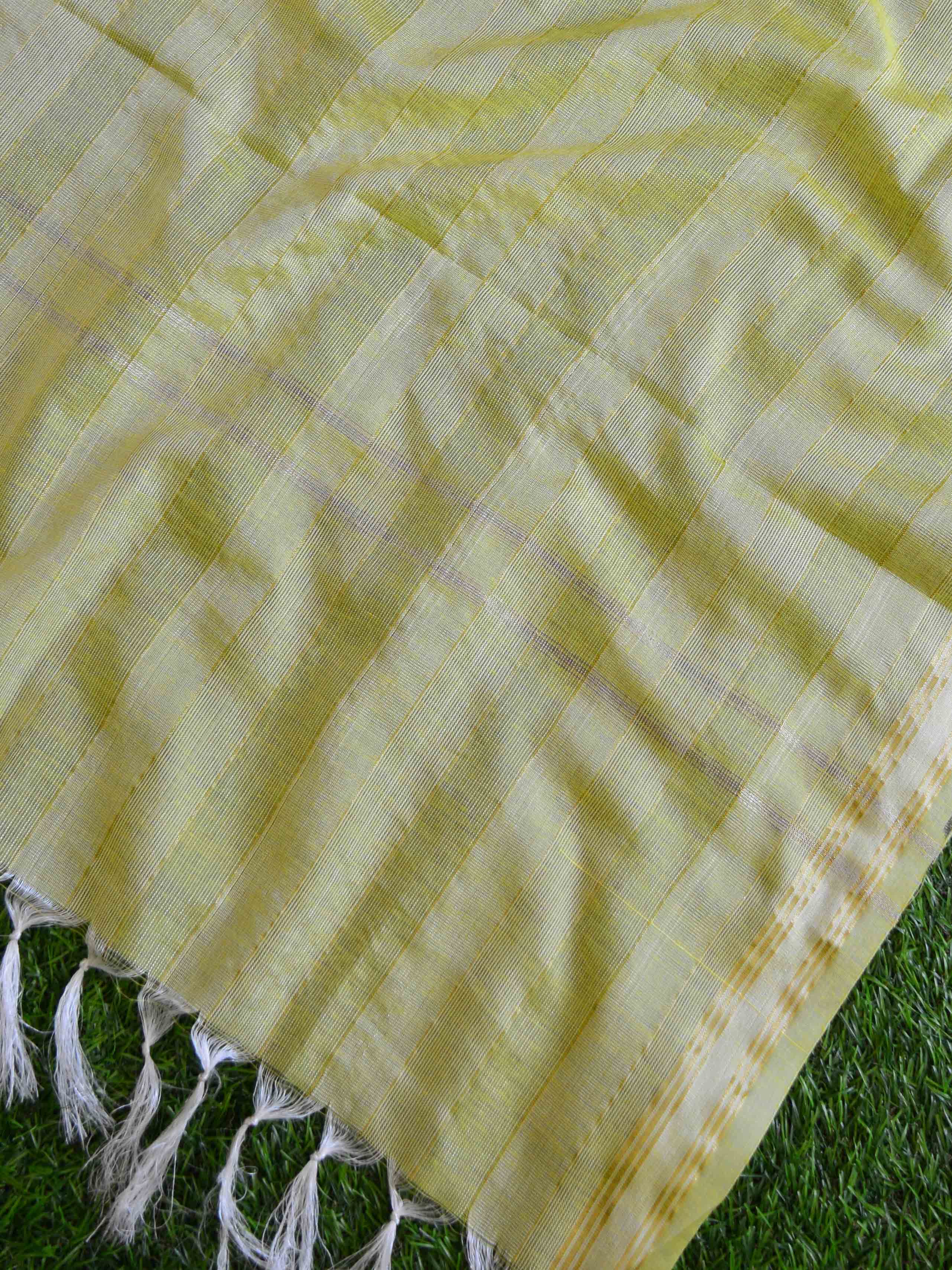 Banarasee Brocade Salwar Kameez Fabric With Cotton Silk Dupatta-Beige & Yellow