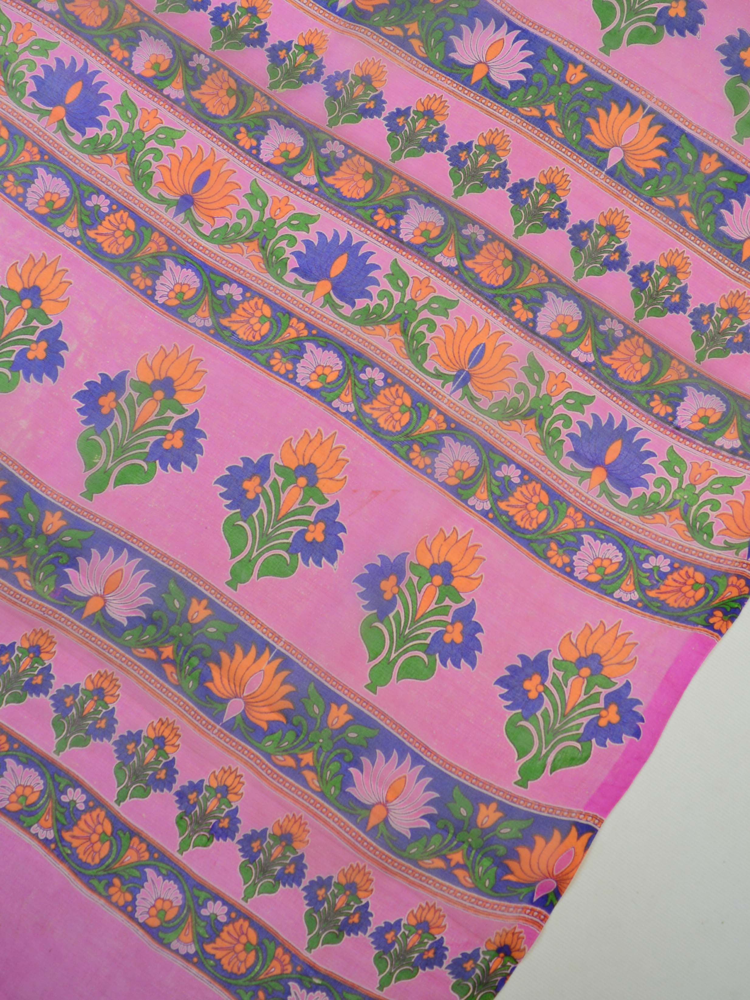 Banarasee Pure Organza Silk Saree With Block Print-Pink