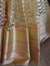 Banarasee Handwoven Semi-Chiffon Saree With Asharfi Buta & Broad Border-Gold