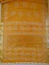 Bhagalpur Handloom Pure Linen Cotton Hand-Dyed Batik Pattern Saree & Ikkat Blouse-Mustard Yellow