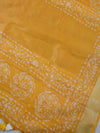 Bhagalpur Handloom Pure Linen Cotton Hand-Dyed Batik Pattern Saree & Ikkat Blouse-Mustard Yellow