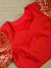 Banarasee Pure Silk Brocade Fabric Blouse-Red