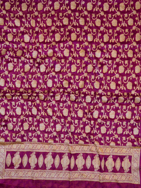 Banarasee Handloom Pure Chiffon Silk Salwar Kameez Set-Yellow & Violet