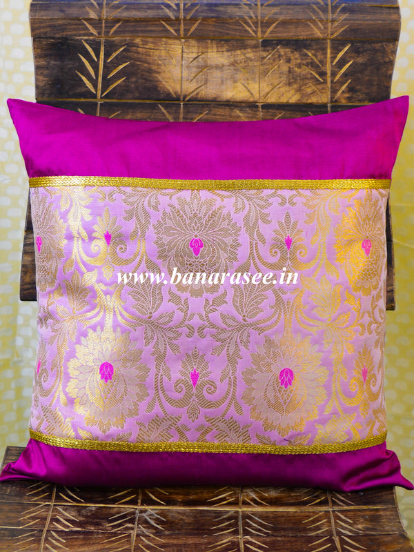 Banarasee Brocade Silk Cushion Cover-Pink & Magenta