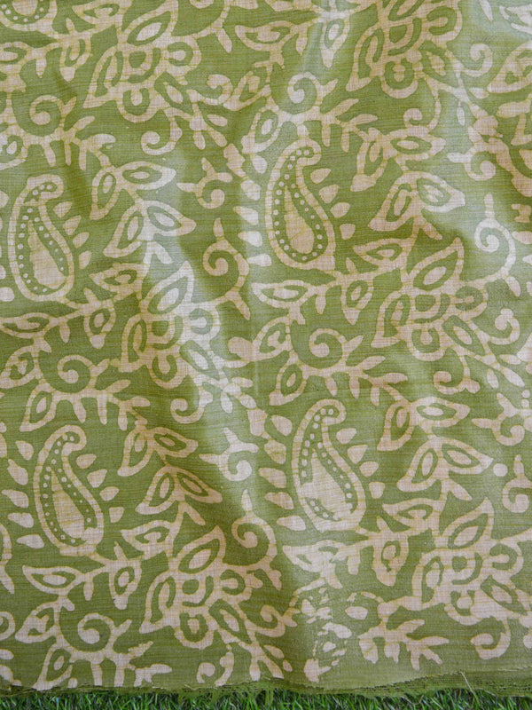 Pure Handloom Khadi Cotton Hand-Dyed Batik Pattern Salwar Kameez Dupatta Set-Green & Purple