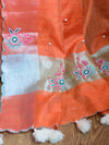 Banarasee Cotton Silk Mix Banswada Sari With Hand-Embroidery Work-Peach