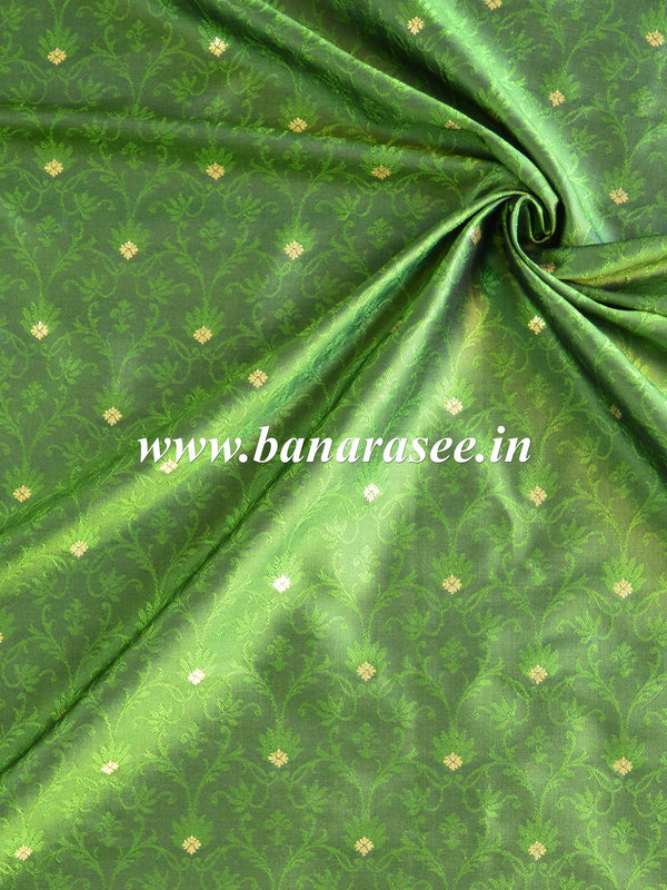Banarasee Semi Katan Silk Buti & Tanchoi Design Fabric-Olive Green