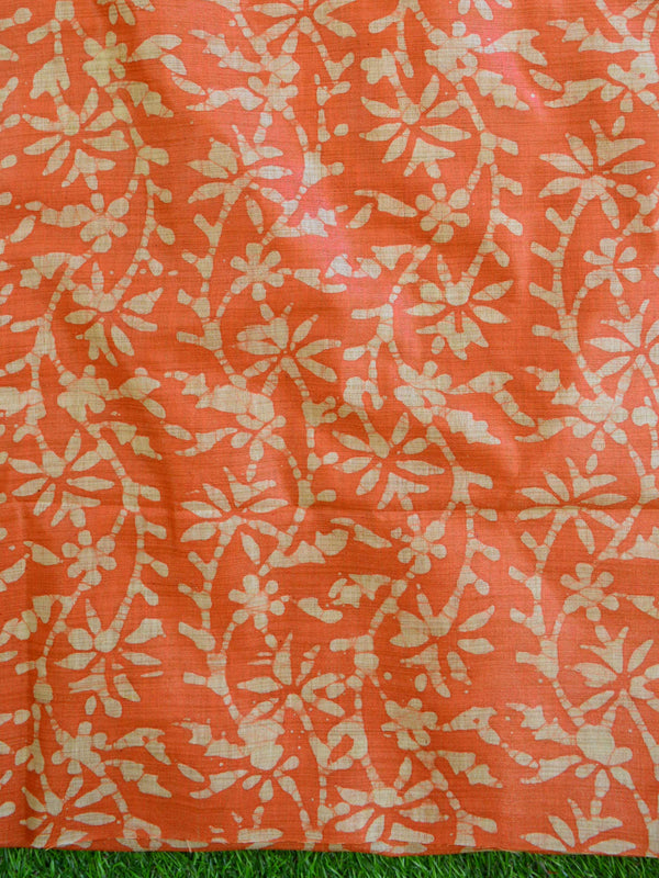 Pure Handloom Khadi Cotton Hand-Dyed Batik Pattern Salwar Kameez Dupatta Set-Orange & Blue
