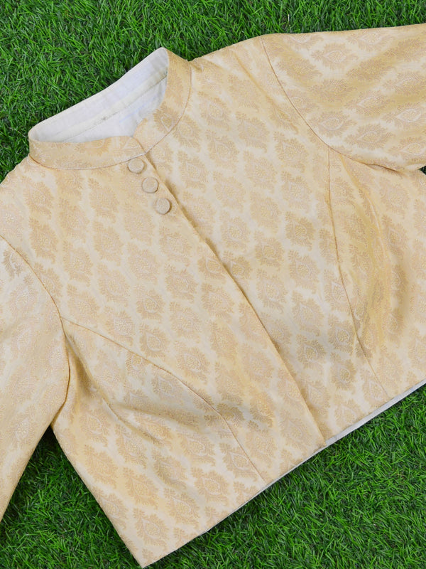 Banarasee Pure Silk Brocade Fabric Blouse-Ivory White