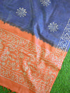 Pure Handloom Khadi Cotton Hand-Dyed Batik Pattern Salwar Kameez Dupatta Set-Orange & Blue