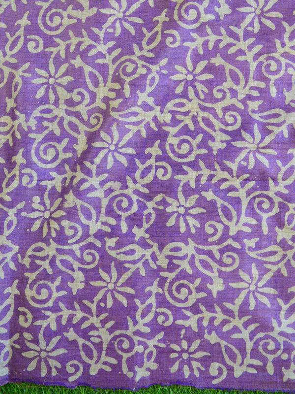 Pure Handloom Khadi Cotton Hand-Dyed Batik Pattern Salwar Kameez Dupatta Set-Purple & Yellow