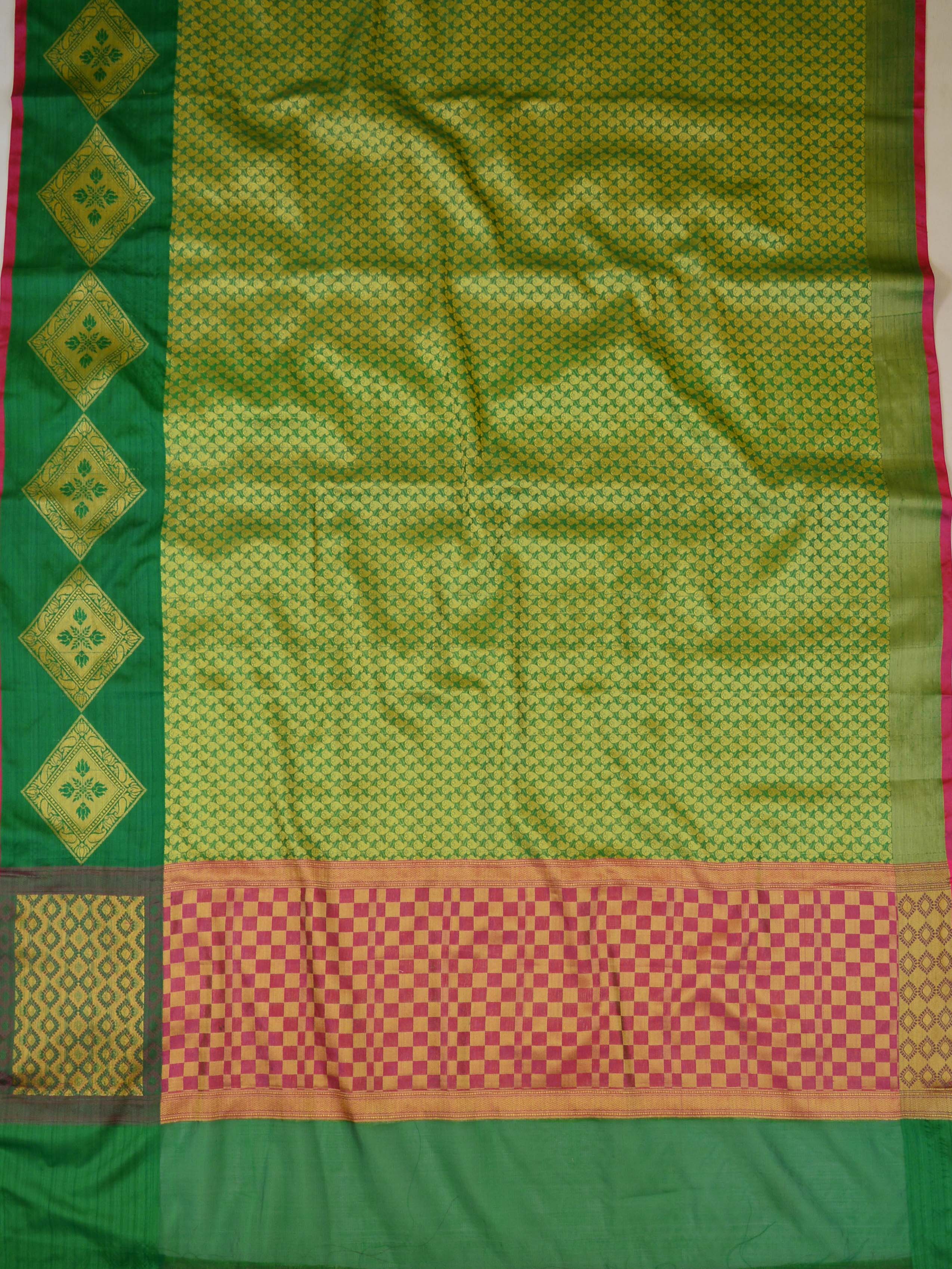 Banarasee Kora Muslin Saree With Zari Weaving Design-Green