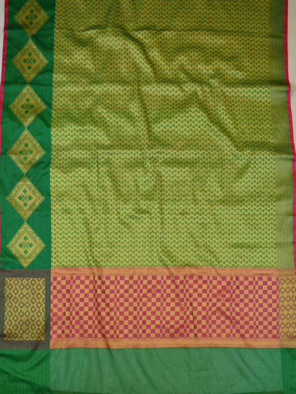 Banarasee Kora Muslin Saree With Zari Weaving Design-Green