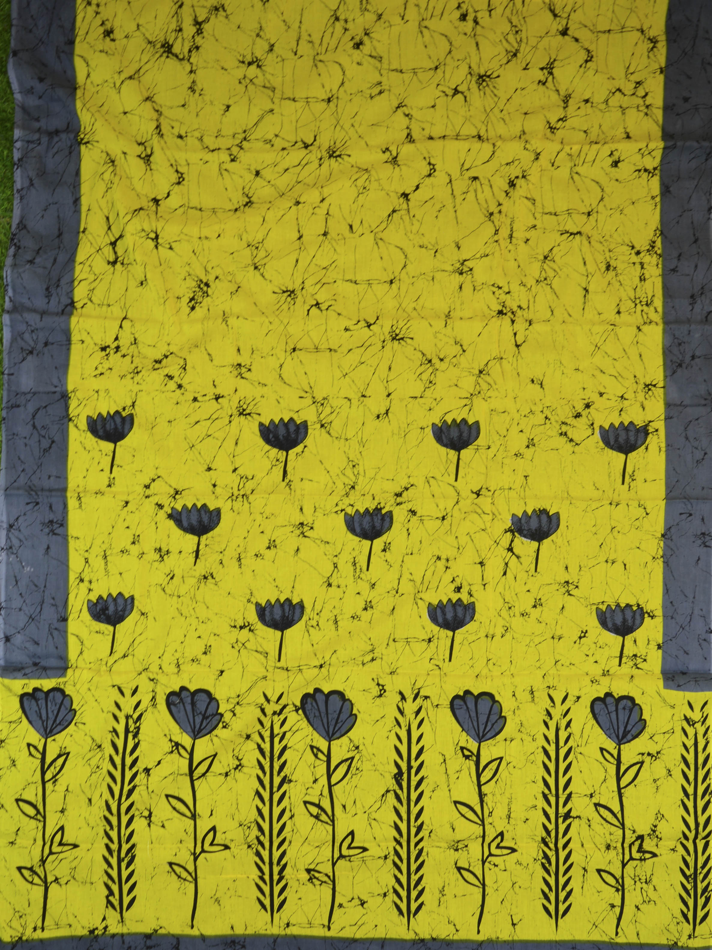 Handloom Mul Cotton Hand Print Saree-Yellow