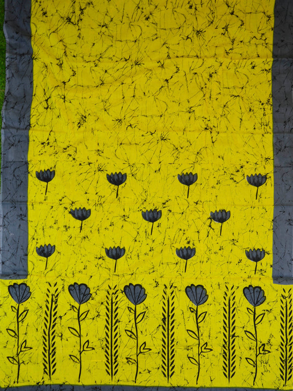 Handloom Mul Cotton Hand Print Saree-Yellow