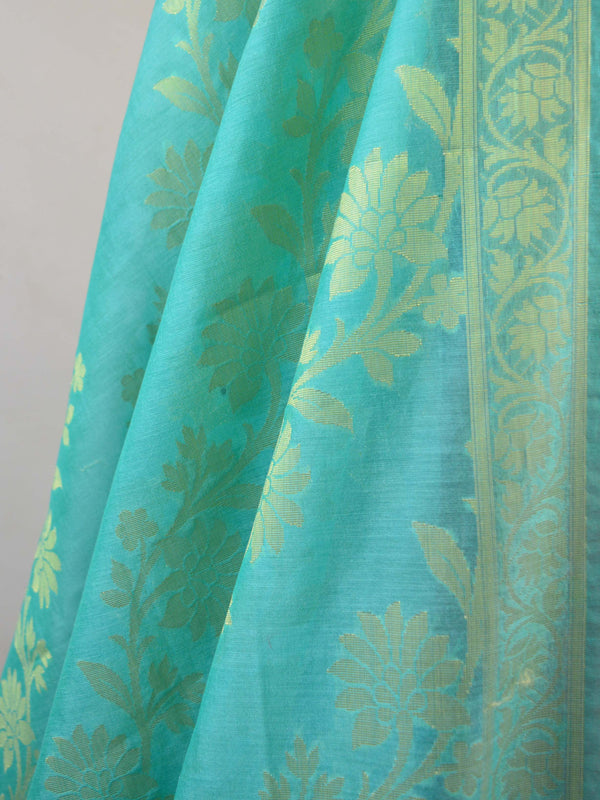 Banarasee Art Silk  Salwar Kameez Fabric With Dupatta-Sea Green