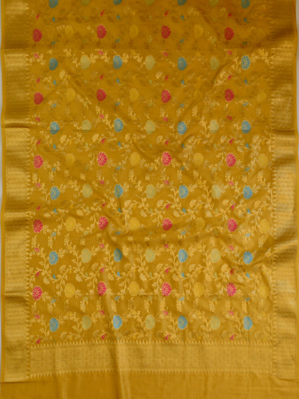 Banarasee Salwar Kameez Cotton Silk Woven Meena Buti Design Fabric Dupatta-Green & Mustard